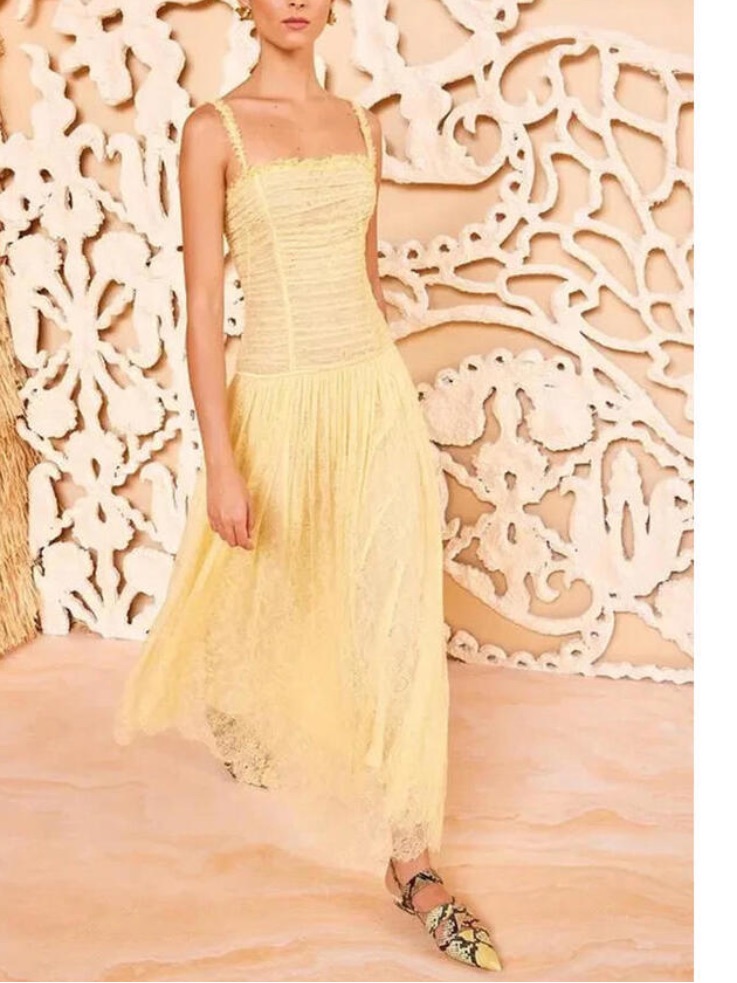 Nwt Ulla Johnson Florelle Lace Maxi Dress Yellow Lemonbalm Sz 8